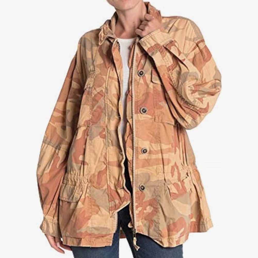 NEW Free People Lead The Way Taupe Camouflage Field Jacket Women’s Medium
